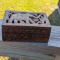 VTG Hand Carved India SHEESHAM WOOD Trinket JEWELRY Hinged Box Elephan Inlay 8x5
