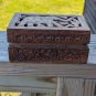 VTG Hand Carved India SHEESHAM WOOD Trinket JEWELRY Hinged Box Elephan Inlay 8x5