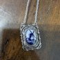 VINTAGE & GORGEOUS SARAH COVENTRY DELFT BLUE PENDANT SILVER COLOR CHAIN NECKLACE