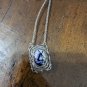 VINTAGE & GORGEOUS SARAH COVENTRY DELFT BLUE PENDANT SILVER COLOR CHAIN NECKLACE