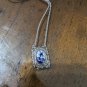 VINTAGE & GORGEOUS SARAH COVENTRY DELFT BLUE PENDANT SILVER COLOR CHAIN NECKLACE
