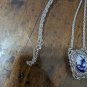 VINTAGE & GORGEOUS SARAH COVENTRY DELFT BLUE PENDANT SILVER COLOR CHAIN NECKLACE