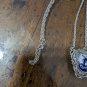 VINTAGE & GORGEOUS SARAH COVENTRY DELFT BLUE PENDANT SILVER COLOR CHAIN NECKLACE