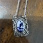 VINTAGE & GORGEOUS SARAH COVENTRY DELFT BLUE PENDANT SILVER COLOR CHAIN NECKLACE