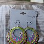 Paterned Turquoise Colorful Enamel Hoop Earrings Nickel Free New With Tags