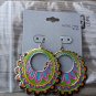 Paterned Turquoise Colorful Enamel Hoop Earrings Nickel Free New With Tags