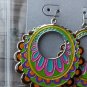Paterned Turquoise Colorful Enamel Hoop Earrings Nickel Free New With Tags