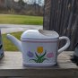 1985 Teleflora Gift Ceramic Watering Can Flower Pot Planter Tulips Spring Design