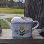 1985 Teleflora Gift Ceramic Watering Can Flower Pot Planter Tulips Spring Design
