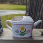 1985 Teleflora Gift Ceramic Watering Can Flower Pot Planter Tulips Spring Design