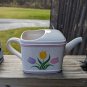 1985 Teleflora Gift Ceramic Watering Can Flower Pot Planter Tulips Spring Design