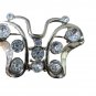 Vintage Silver Tone Butterfly Brooch Pin With Large Studded Rhinestones