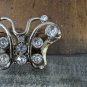 Vintage Silver Tone Butterfly Brooch Pin With Large Studded Rhinestones