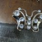 Vintage Silver Tone Butterfly Brooch Pin With Large Studded Rhinestones