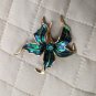 Enamel Goldstone Lily Brooch With Green Stone Jewel toned