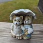 Vintage Two Bears Under One Umbrella Ceramic Figurine Made In Taiwan