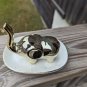 Elephant Trunk up Ring Holder trinket Tray Ceramic Gold Tone Jewelry Dish Asian