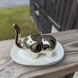 Elephant Trunk up Ring Holder trinket Tray Ceramic Gold Tone Jewelry Dish Asian