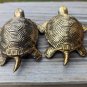 Vintage Holiday Fair Co 1971 Two Turquoise Eyed Brass Turtles Figurines Japan