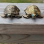Vintage Holiday Fair Co 1971 Two Turquoise Eyed Brass Turtles Figurines Japan