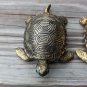 Vintage Holiday Fair Co 1971 Two Turquoise Eyed Brass Turtles Figurines Japan
