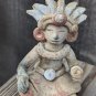 Vintage Seated Hand Made Mayan Clay Tribesman Figurine About 3" Tall