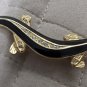 Gold Tone Black Enamel Crystal Rhinestone Salamander Brooch Pin 2.65 In.