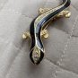 Gold Tone Black Enamel Crystal Rhinestone Salamander Brooch Pin 2.65 In.