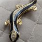 Gold Tone Black Enamel Crystal Rhinestone Salamander Brooch Pin 2.65 In.