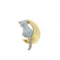 Adorable Rhinestone Cat Kitty Sitting On The Moon Brooch Pin, Goldtone