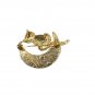 Adorable Rhinestone Cat Kitty Sitting On The Moon Brooch Pin, Goldtone