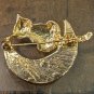 Adorable Rhinestone Cat Kitty Sitting On The Moon Brooch Pin, Goldtone