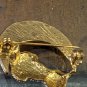 Adorable Rhinestone Cat Kitty Sitting On The Moon Brooch Pin, Goldtone