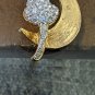 Adorable Rhinestone Cat Kitty Sitting On The Moon Brooch Pin, Goldtone