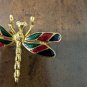 Gold Tone Enamel Dragonfly Brooch Pin Fashion Estate Jewelry - 1.5" x 1.75"