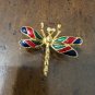 Gold Tone Enamel Dragonfly Brooch Pin Fashion Estate Jewelry - 1.5" x 1.75"