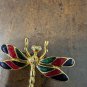 Gold Tone Enamel Dragonfly Brooch Pin Fashion Estate Jewelry - 1.5" x 1.75"