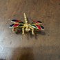 Gold Tone Enamel Dragonfly Brooch Pin Fashion Estate Jewelry - 1.5" x 1.75"