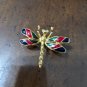 Gold Tone Enamel Dragonfly Brooch Pin Fashion Estate Jewelry - 1.5" x 1.75"