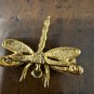 Gold Tone Enamel Dragonfly Brooch Pin Fashion Estate Jewelry - 1.5" x 1.75"