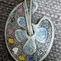Vintage Brooch Spain Artists Palette Brushes Cloisonné Enamel Filigree Painting