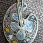 Vintage Brooch Spain Artists Palette Brushes Cloisonné Enamel Filigree Painting