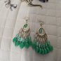 Teel Green On Silver Tone Loop Dangling Earrings