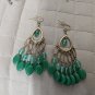 Teel Green On Silver Tone Loop Dangling Earrings