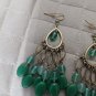 Teel Green On Silver Tone Loop Dangling Earrings