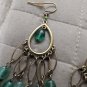 Teel Green On Silver Tone Loop Dangling Earrings