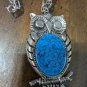 Vintage Large Statement 3.25" Wise Owl Faux Turquoise Chunky Pendant 23"Necklace