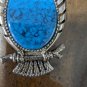 Vintage Large Statement 3.25" Wise Owl Faux Turquoise Chunky Pendant 23"Necklace