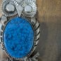 Vintage Large Statement 3.25" Wise Owl Faux Turquoise Chunky Pendant 23"Necklace