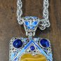 Handmade HEART Orange ZIRCON Golden Blue GEM Stone BUTTERFLY Cloisonne NECKLACE